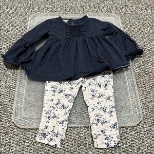 Gently Used Lucky Brand Navy Top and Floral Leggings Set 24 months
